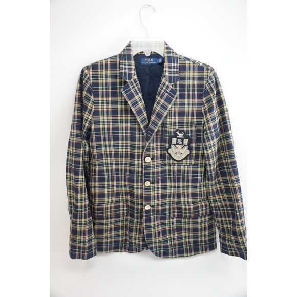 Polo Ralph Lauren Jackets & Blazers - Polo Ralph Lauren Blazer 8 Multicolor Plaid Crest Patch Cotton Jacket‎ Excellent